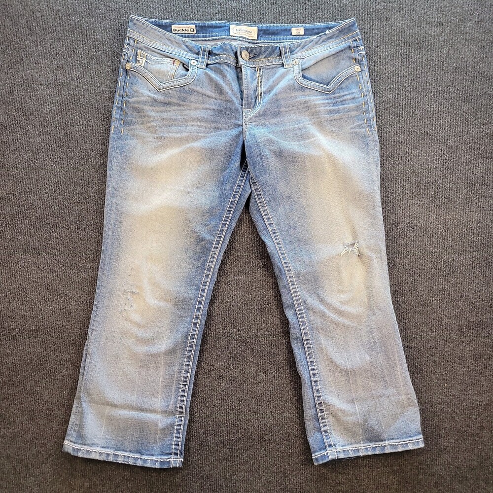 Mek Denim Capri Jeans Women 34 Blue Med. Wash Faded Mazatalan Flap Pockets